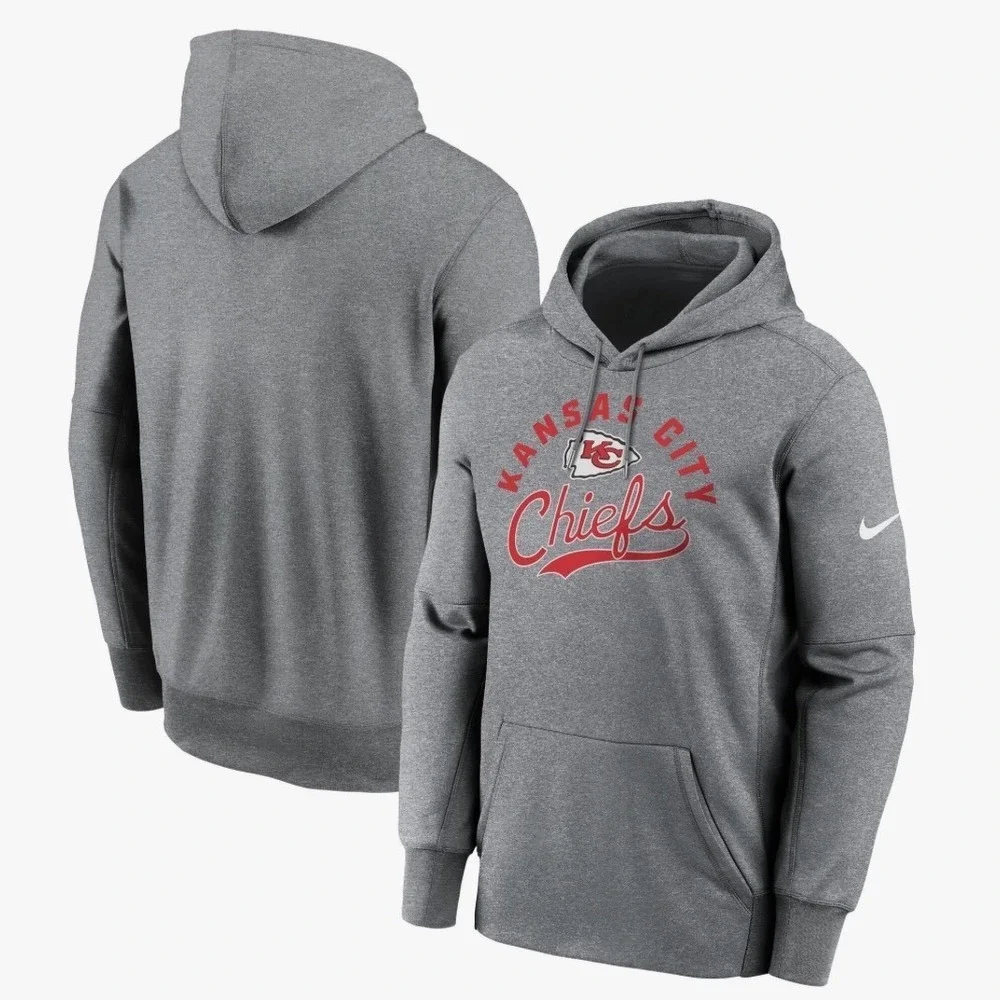 NEW Nike Large Kansas City Chiefs Dri Fit Hoodie Mens Gray Kangaroo Pocket NFL‎
